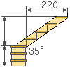 La kalkulo de bazaj dimensioj de la ŝtuparo, turnis 90 gradoj.
