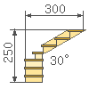 90 डिग्री के मोड़ आ मोड़ के सीढ़ी वाला सीढ़ी के मुख्य आयाम के गणना।