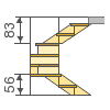 Càlcul de les dimensions principals d'escales amb etapes de rotació i inclinació de 180 graus.