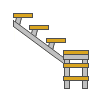 Výpočet rozmerov kovových schodov s pootočením o 90 stupňov.