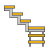 Pitungan dimensi tangga logam kanthi giliran 90 derajat lan tali busur zigzag.
