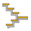 Pitungan dimensi tangga logam kanthi giliran 180 derajat lan tali busur zigzag.