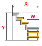 Pitungan tangga logam kanthi giliran 90 derajat lan tali busur zigzag